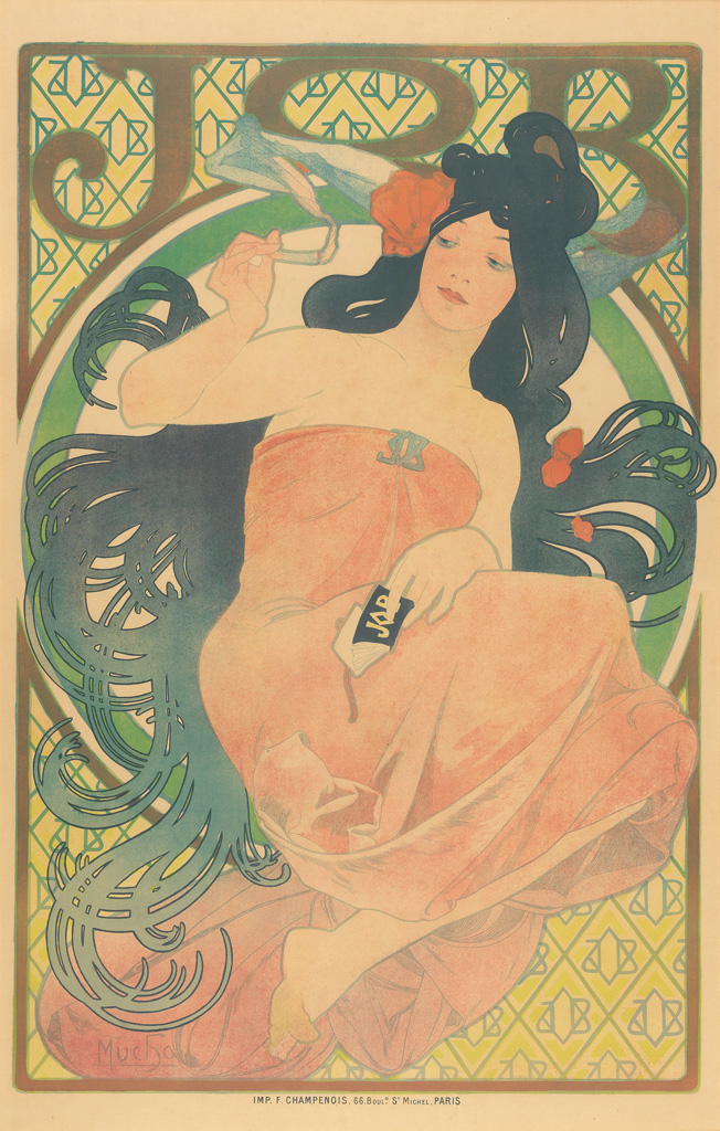 ALPHONSE MUCHA (1860-1939). JOB. 1898. 60x38 inches, 153x97 cm. F. Champenois, Paris.